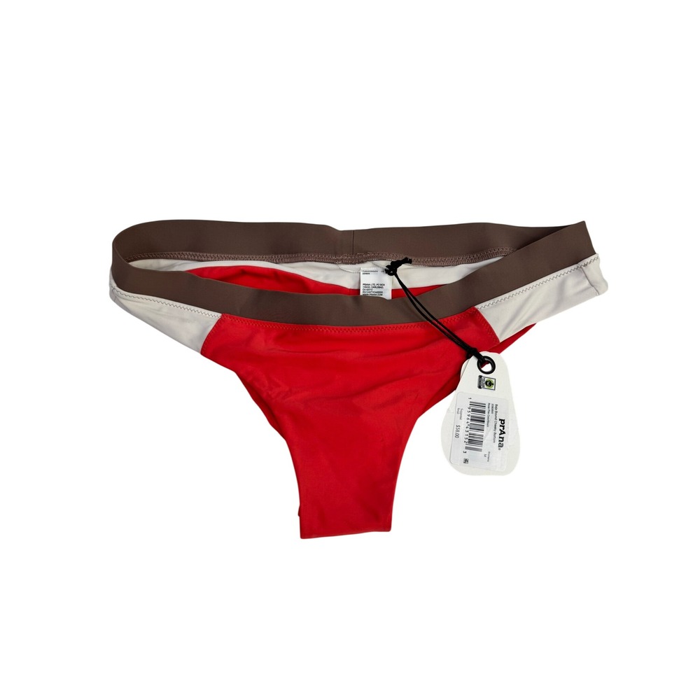 Prana Baja Bound Cheeky Bikini Bottom Rose Fire Colorblock Red‎ Brown Medium NEW